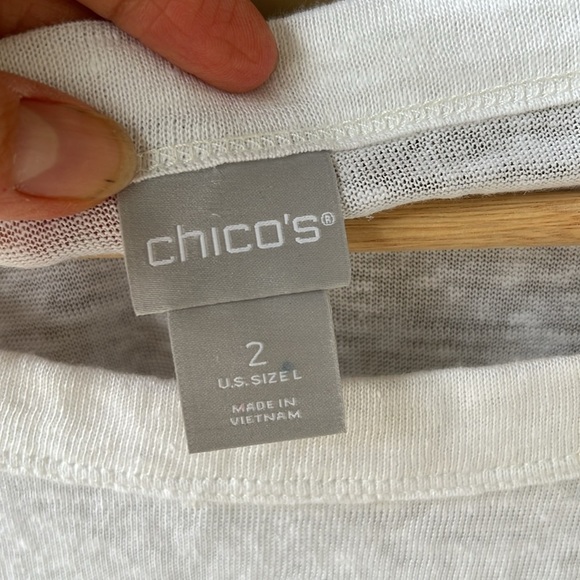 Chico’s New w Tag Striped 100% Linen Knit Top 3/4 Sleeve Large. White Green - Picture 3 of 9